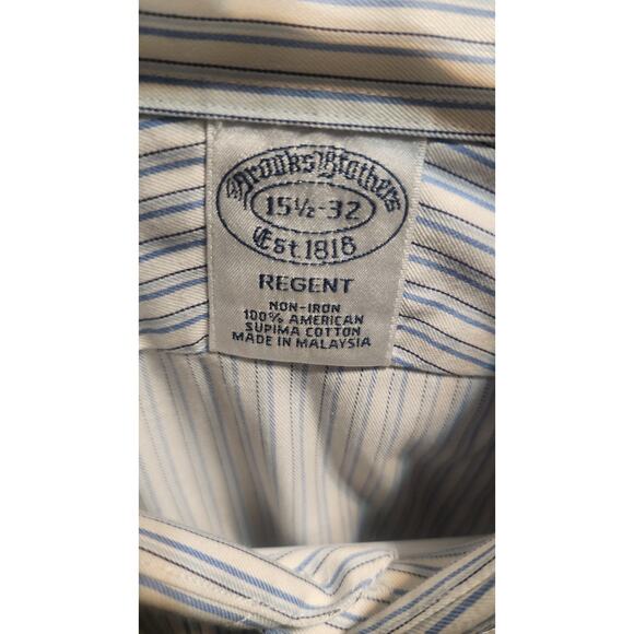 Brooks Brothers 1818 Regent S 15 1/2-32 White Blue/Black Stripe Cotton... - Picture 3 of 6